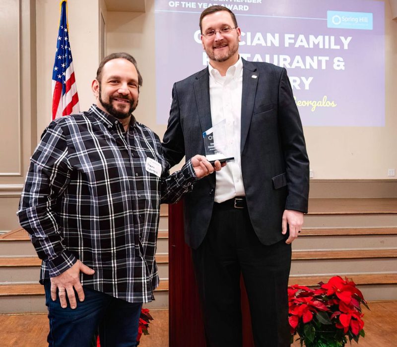Spring-Hill-State-of-the-Chamber-2022-Clint-McCain-with-Chamber-Member-of-the-Year-Grecian-Family-Restaurant-represented-by-Frank-Georgalos